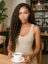 Brooklyn Hair Reddish Brown Water Wave Style Ready to Wear Glueless Deep Wave Wig Invisible Knots 5x5 Swiss HD Pre-Cut Lace Espresso